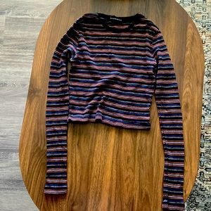 Cropped, stripped, long sleeved waffle shirt